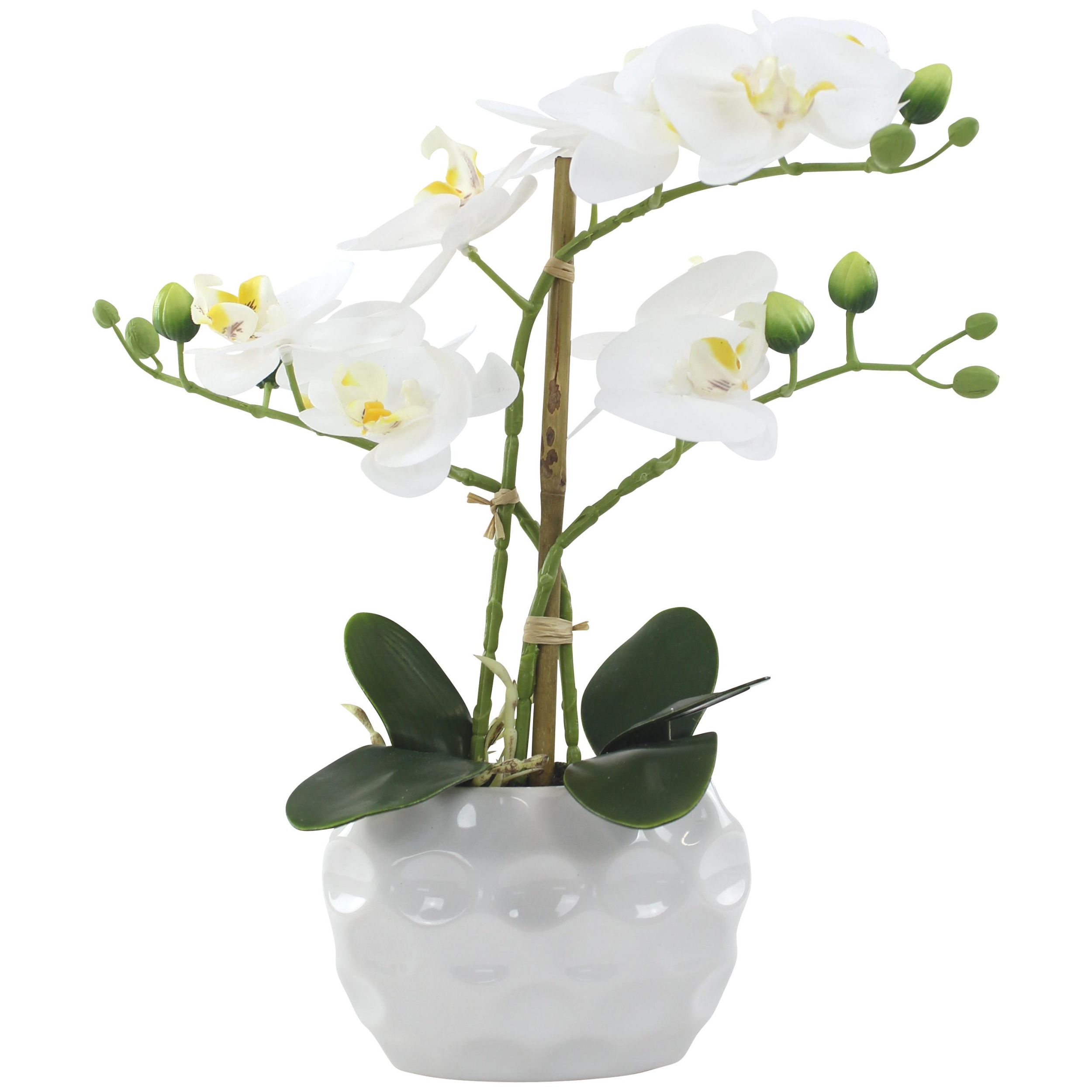 Künstliche Orchidee Mit 8 Blüten - Weiße Kunstorchidee Im Topf Für Zuhause