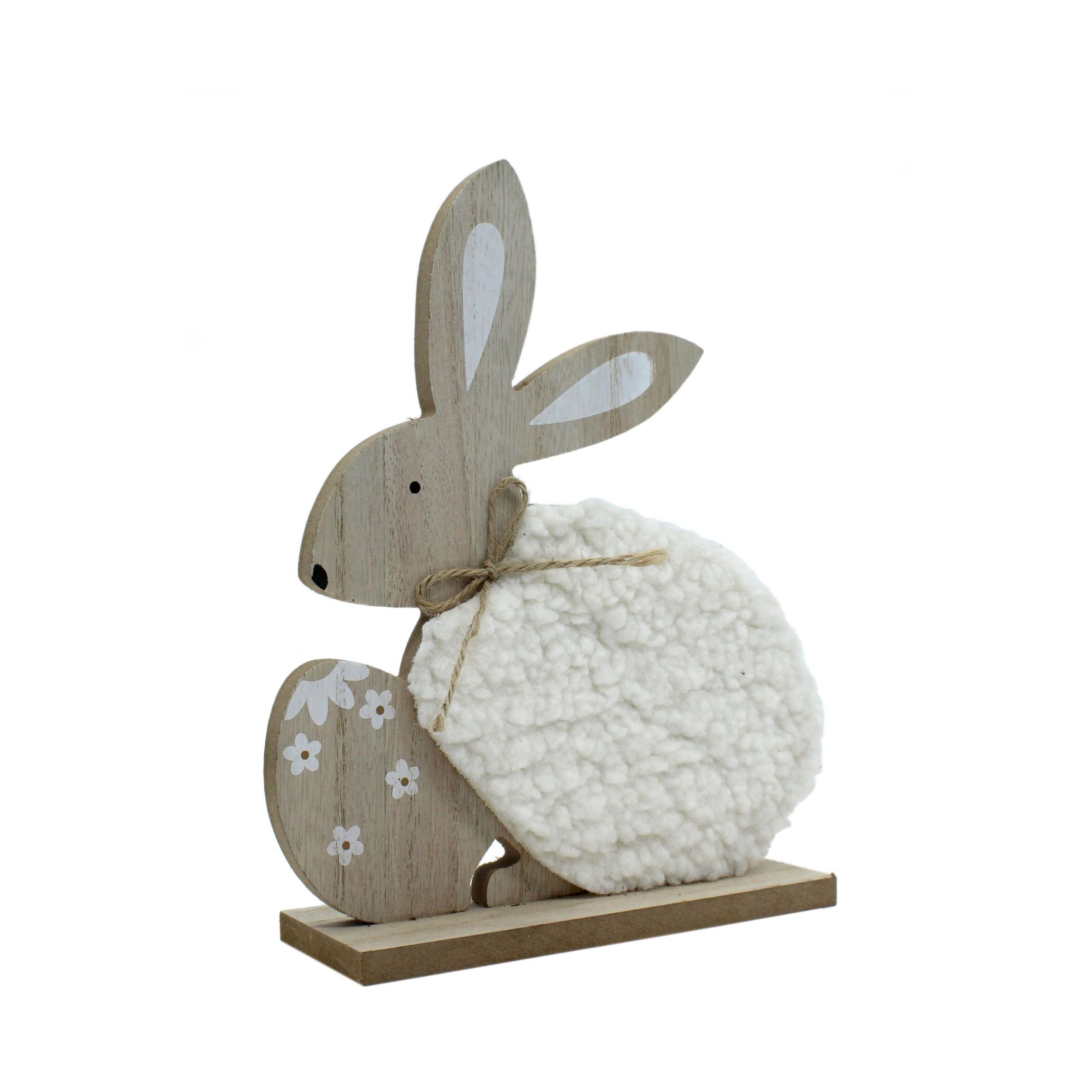 Holz Hase sitzend mit Fell weiß · Grüner Laden