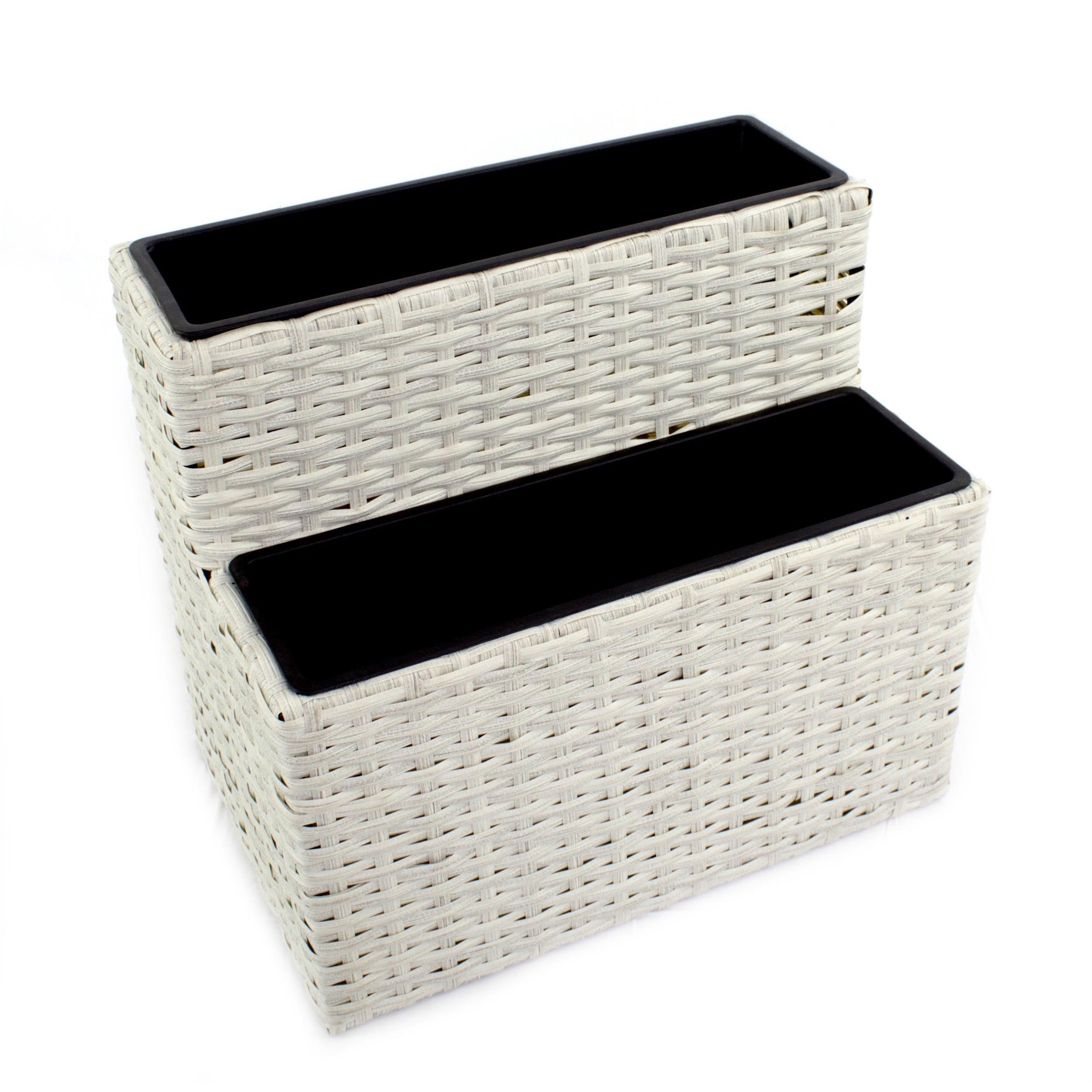 Polyrattan Etagen-Blumenkasten klein weiß · Grüner Laden